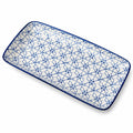 Plateau rectangulaire 30×20 cm en céramique blanc/bleu à motif floral pour service de table