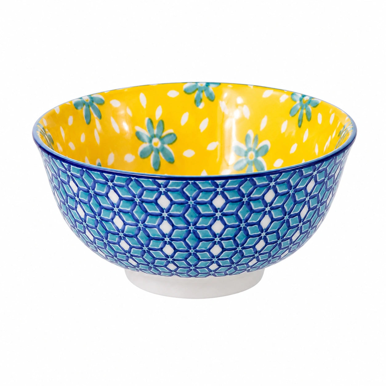 Bol en céramique Ø18 cm jaune bleu à motif floral pour service de table