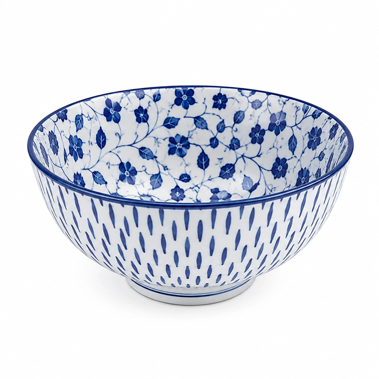 Bol en céramique 20 cm blanc et bleu à motif floral pour service de table