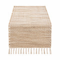 Chemin de table 180 x 35 cm en jute et coton beige tissé à franges style naturel