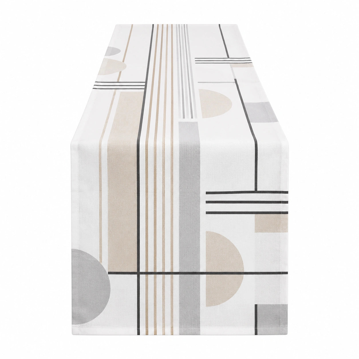 Chemin de table 180 x 40 cm en tissu blanc beige gris à motif géométrique moderne