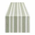 Chemin de table 180 x 33 cm en tissu tissé vert sauge et blanc à rayures style naturel