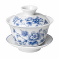 Gaiwan en porcelaine 11 cm blanc et bleu à décor floral avec couvercle