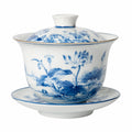 Gaiwan en porcelaine blanche et bleue 150 ml avec couvercle décor floral