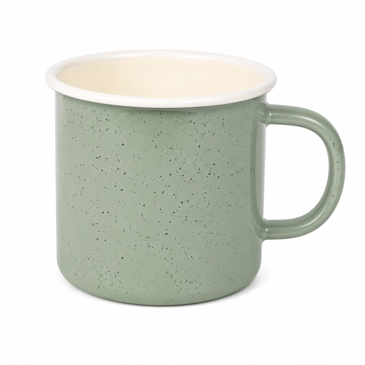 Mug 350 ml 9 cm en acier émaillé vert moucheté style vintage