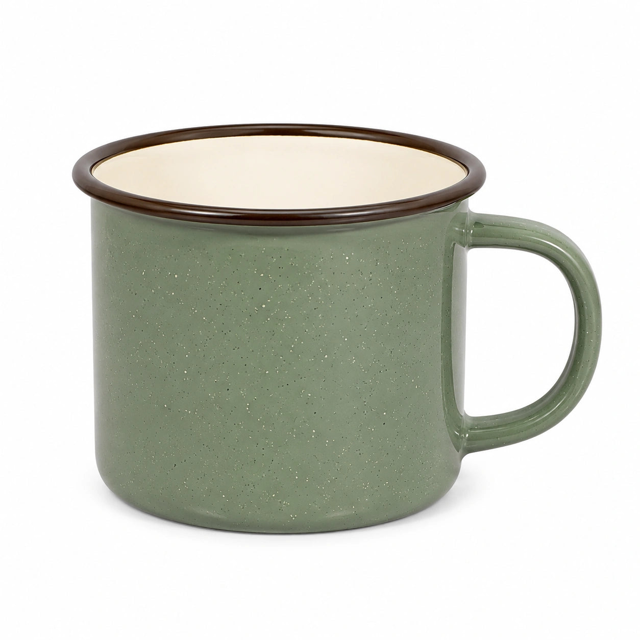 Tasse 450 ml en céramique vert sauge avec anse finition mouchetée