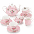 Service à thé 3 personnes en porcelaine rose fleuri avec théière