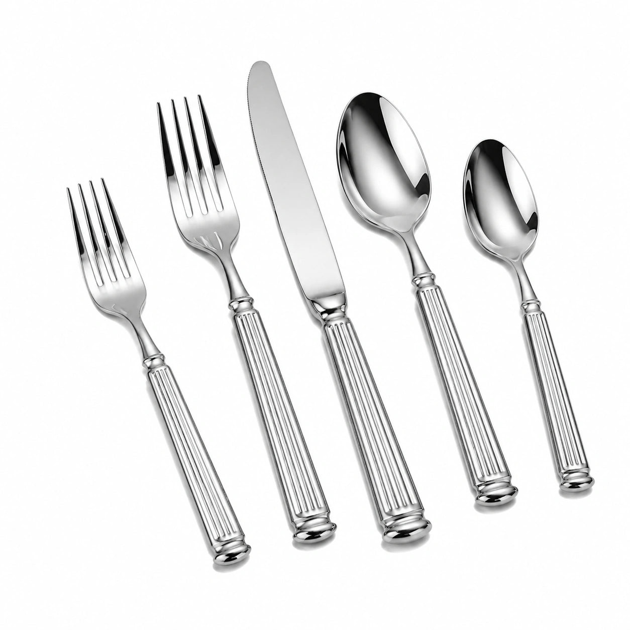 Ménagère 5 pièces en acier inoxydable argenté - couverts de table à manches striés