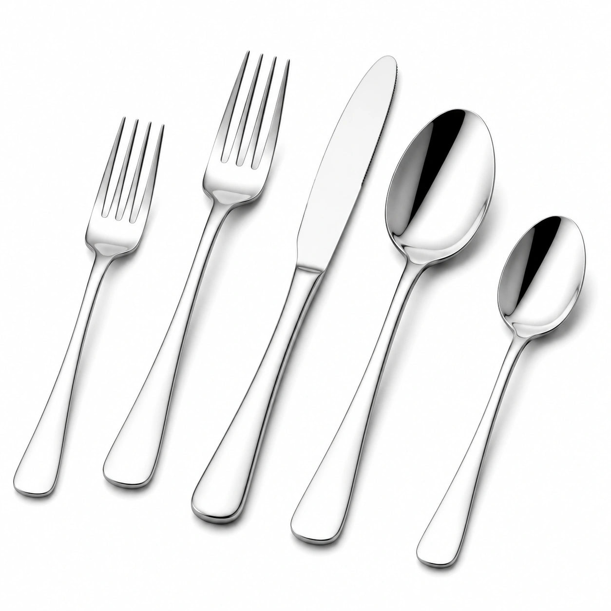 Ménagère 5 pièces 14-23 cm en acier inoxydable argenté finition miroir pour table