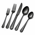 Ménagère 5 pièces en acier inoxydable noir finition mate pour table moderne