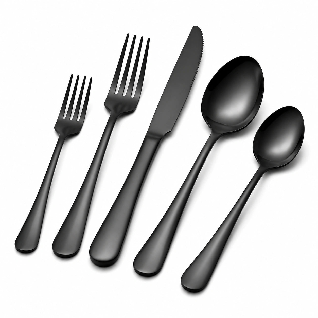 Ménagère 5 pièces en acier inoxydable noir finition mate pour table moderne