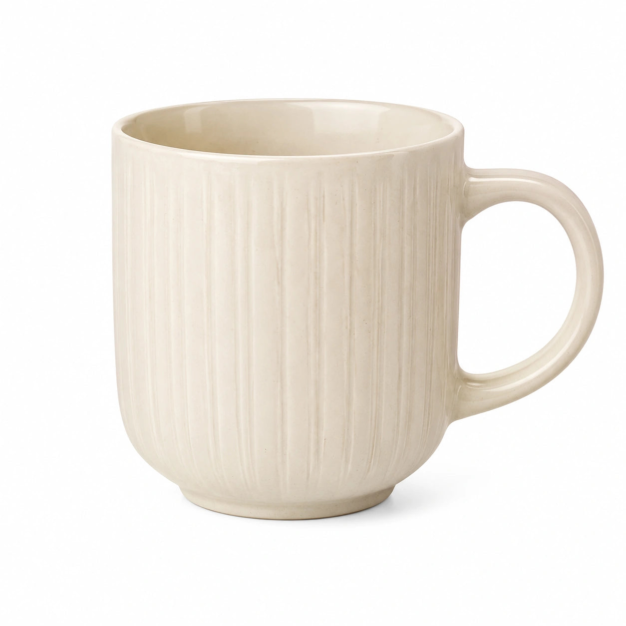 Mug 350 ml en céramique beige pour boissons chaudes style strié