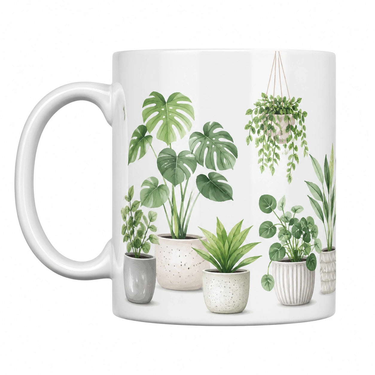 Mug 325 ml en céramique blanche à motif plantes - tasse à anse pour boissons
