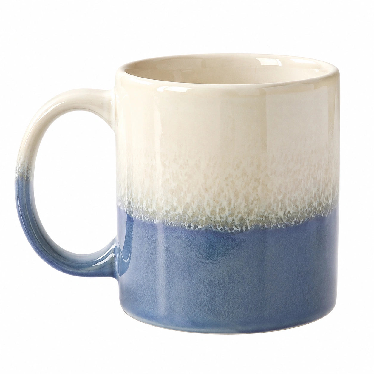 Mug en céramique 350 ml bleu et crème à anse émaillée