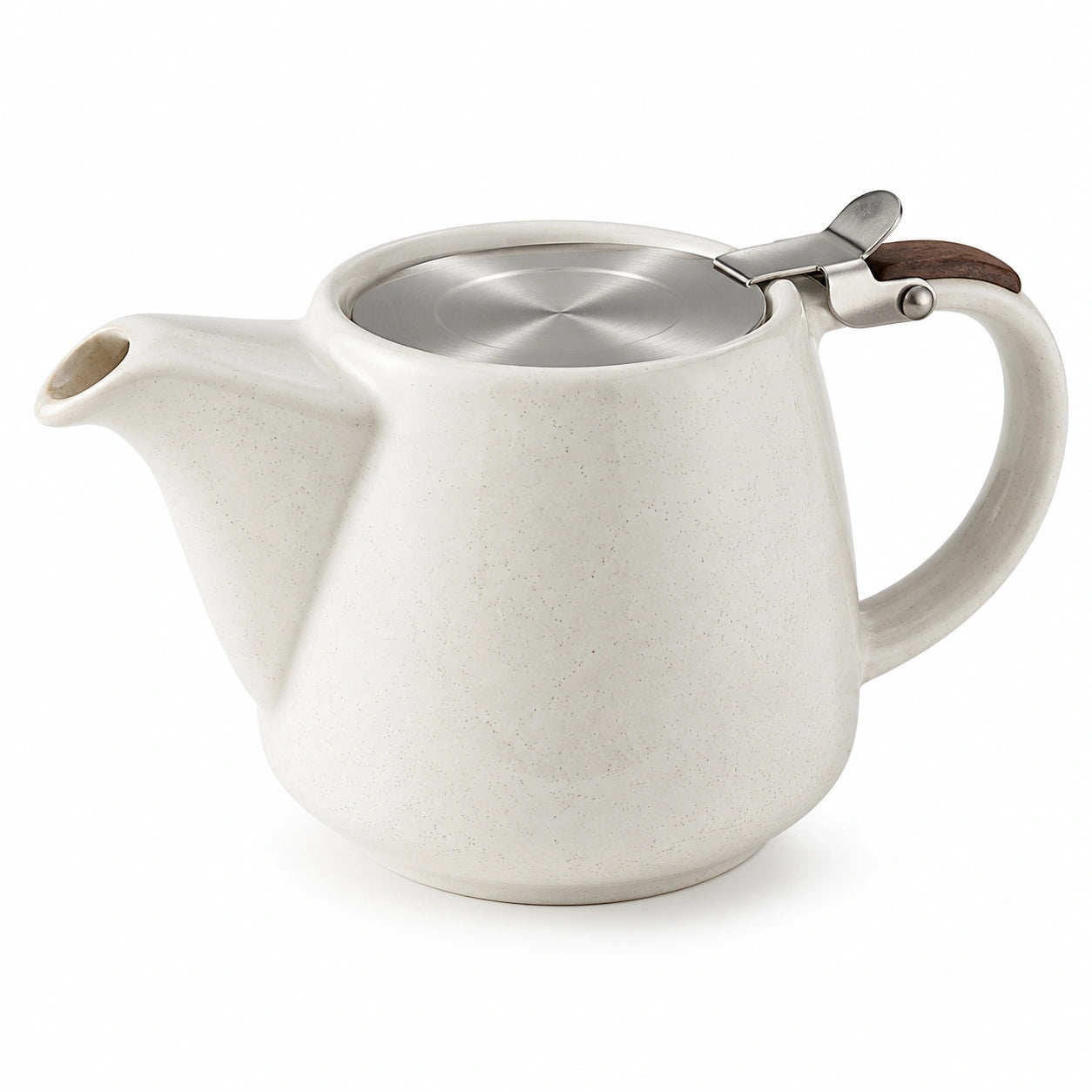 Théière 800 ml en céramique blanc moucheté avec filtre inox et couvercle articulé 15 x 13 cm