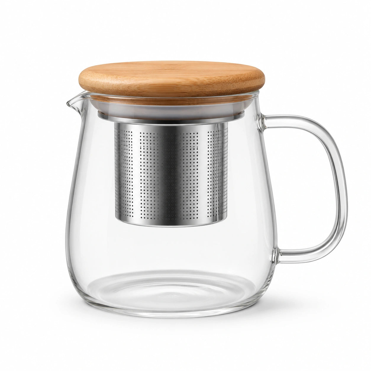 Théière 1200 ml en verre transparent avec filtre inox et couvercle bambou